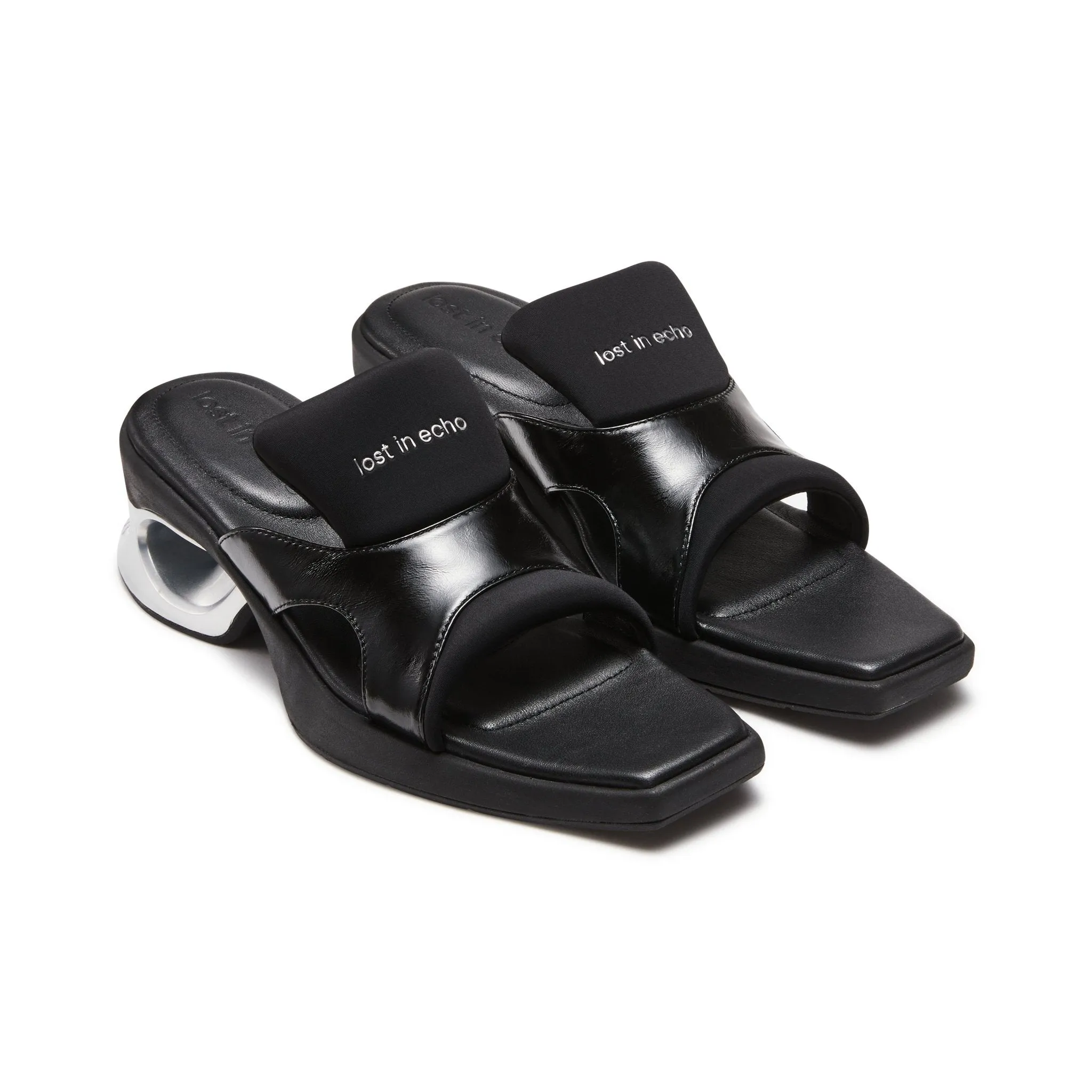 Pointed Square Toe Sports Sandals in Black