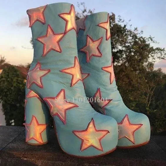 Starbound- the Glam Rocker Star Design Platform Ankle Boots